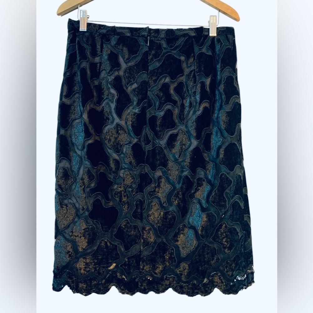 Vintage Handmade Black Burned Velvet with Sequins Midi Skirt. SKU 573